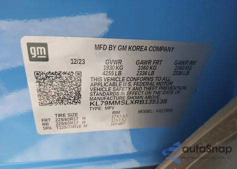 2024 Chevrolet Trailblazer Fwd Ls из США, поврежденный, VIN KL79MMSLXRB135138